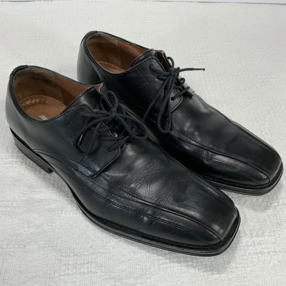 Johnston & Murphy Black‎ Leather Square Toe Lace Up Dress Shoes Men's 10M